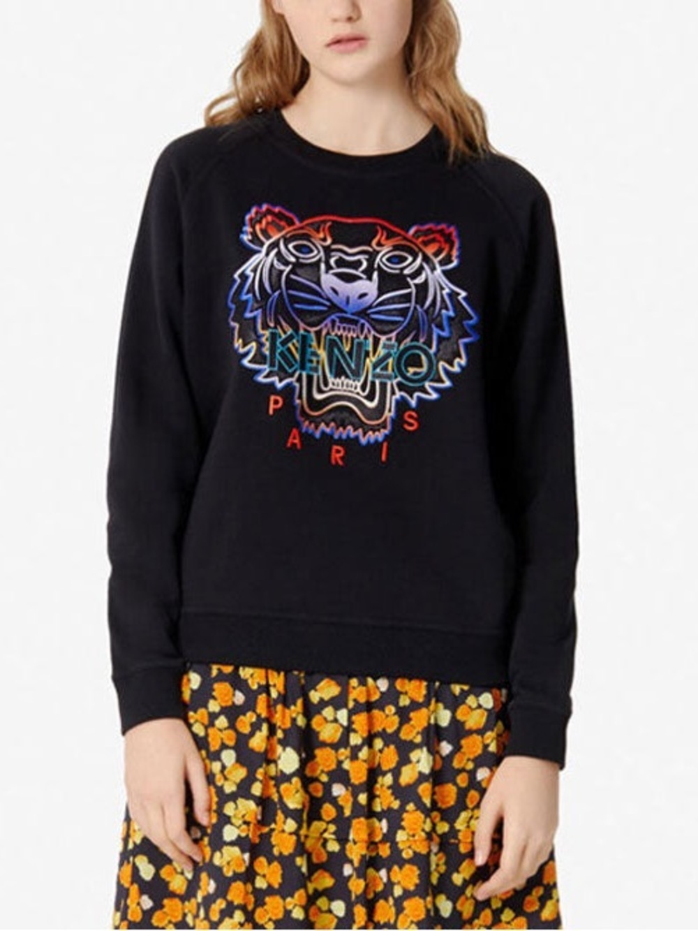 KENZO Woman’s Multi-Color Embroidered Tiger Head Sweater in Black size S